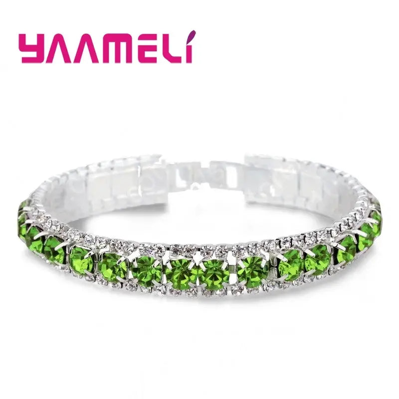 Sterling Silver 925 Bracelets For Women With AAA Zircon Austrian Crystal Link Chain Bangle In 14 Colors