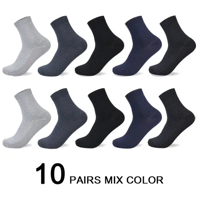 Men's bamboo fiber socks, 10-pair mix-color set, crew-length, size 42–45