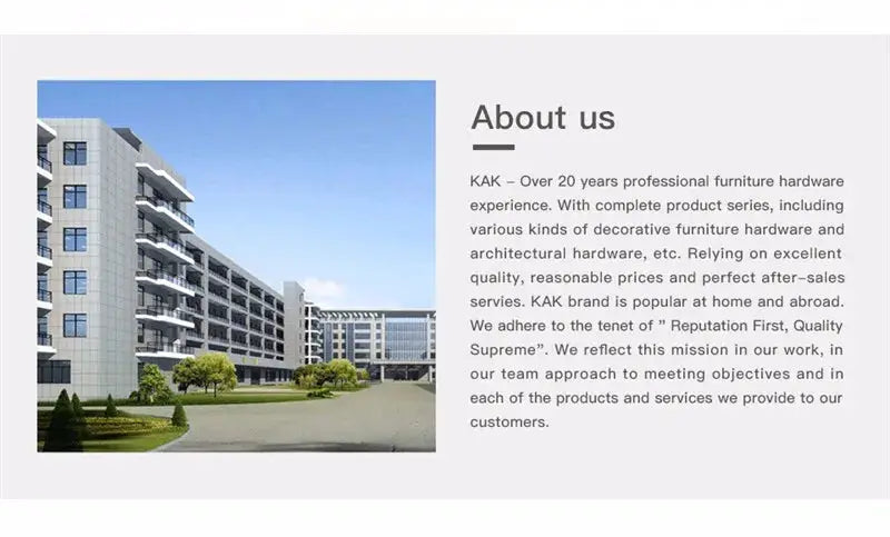 About us page featuring a modern multi-story apartment building on the left and a text block on the right