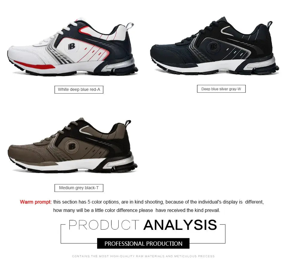 BONA running shoes for men, set of 3 colorways in white/blue/red, deep blue/silver/gray, and brown/black by Simples Market