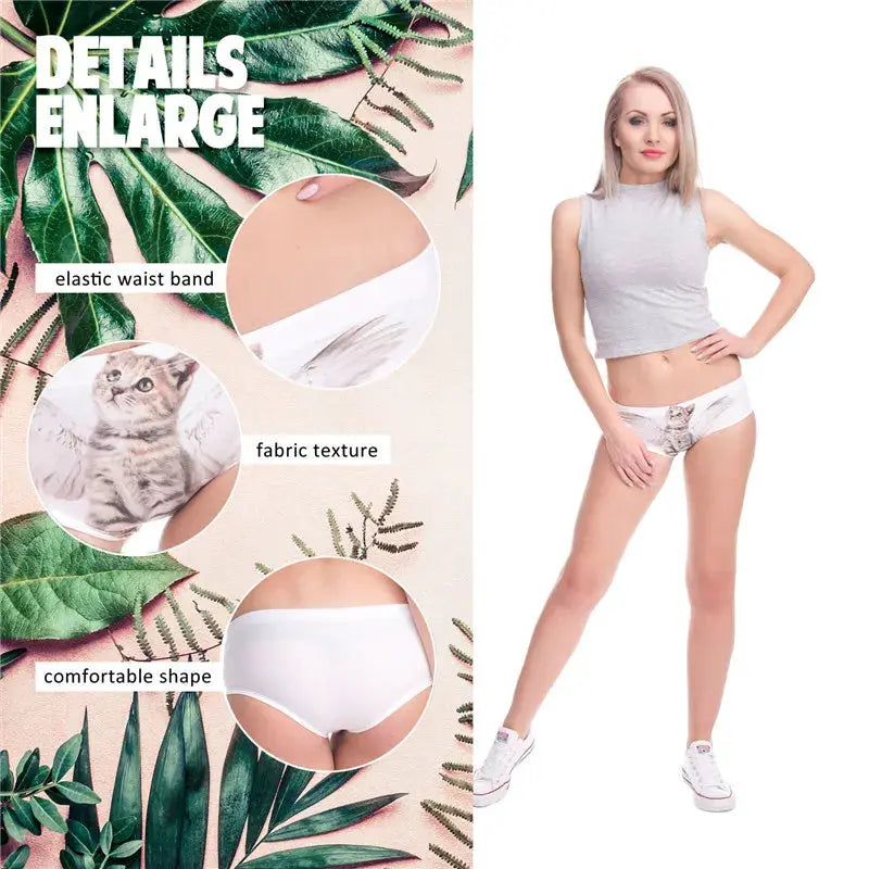 DeanFire Kawaii 3D Panties for Women with angel cat print, white briefs by Simples Market