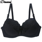 Dainafang black lace bra with underwire, adjustable straps, center bow