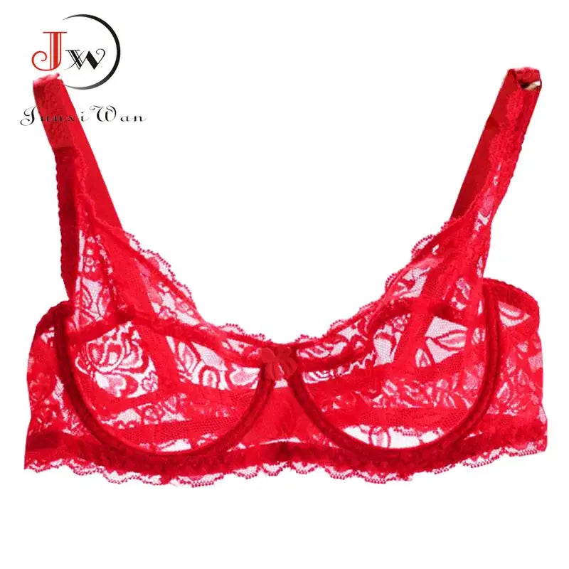 Women's red lace underwire push-up bra, Simples Market lingerie.