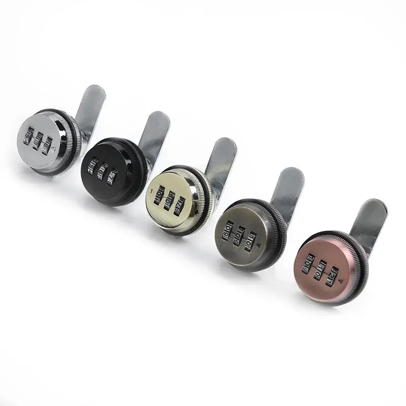 KAK combination cabinet lock set, 5 zinc alloy cam locks in silver, black, gold, bronze, and rose gold
