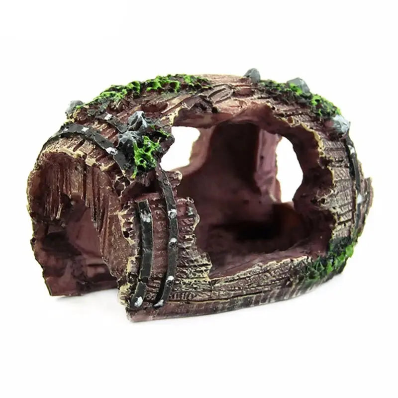 Resin Barrel Cave Aquarium Ornament For Fish Tank Decoration Safe Non Toxic Realistic Hideaway Landscaping Accessory
