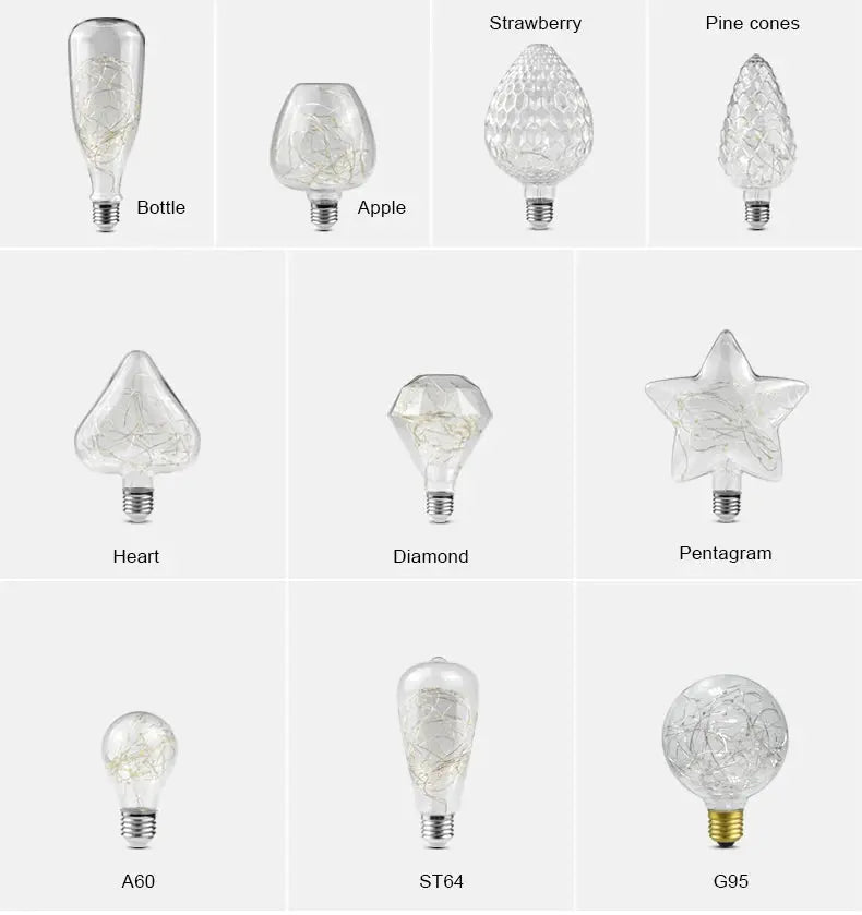 Simples Market 10-piece E27 110/220V 3D night light bulb set with star fireworks effect in assorted clear shapes