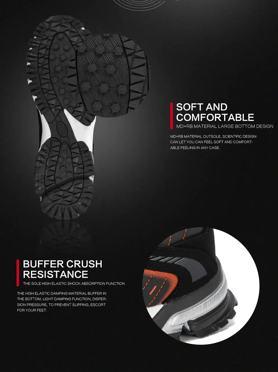 BONA men's running shoes, black lace-up sneakers with orange accents, breathable lightweight outdoor design