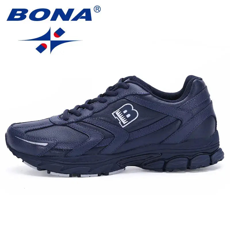 Men's navy running shoes by BONA, lace-up athletic sneakers