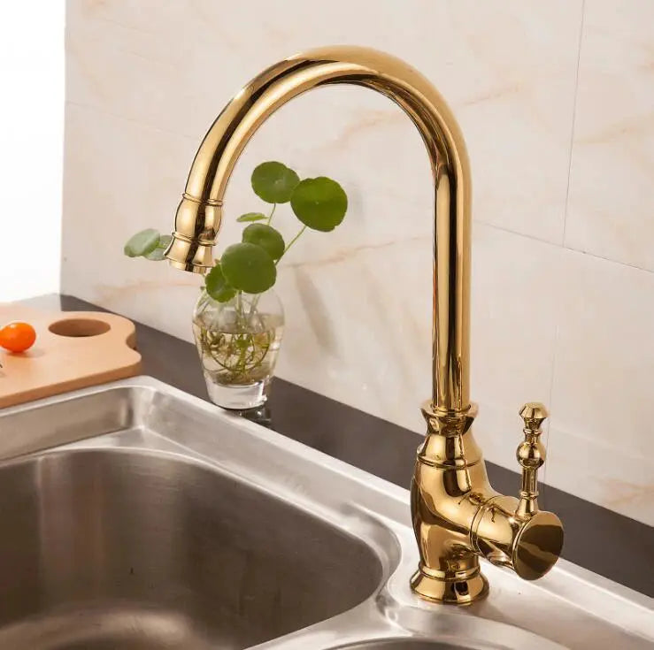 Kitchen faucet XT-169 by Simples Market, golden brass, single-handle swivel spout