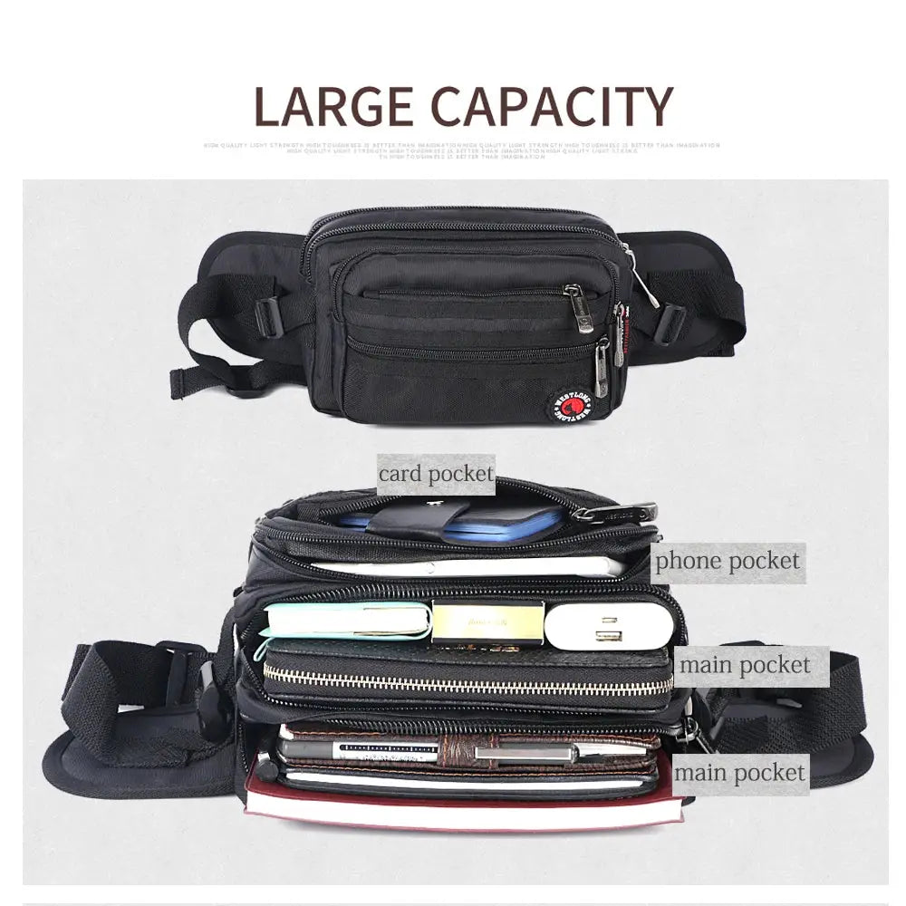 Waist pack by Simples Market, black waterproof fanny pack with multiple zip pockets