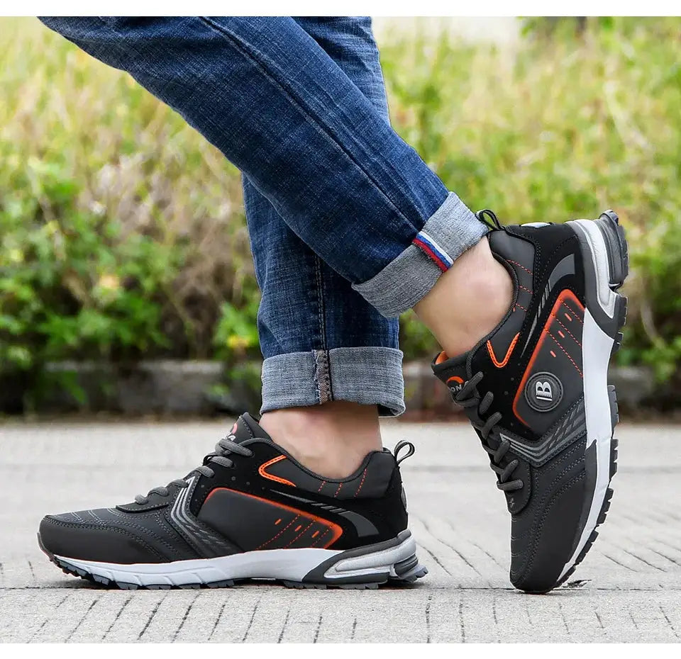 BONA Running Shoes for men by Simples Market, black with orange accents, lace-up breathable outdoor sneakers.