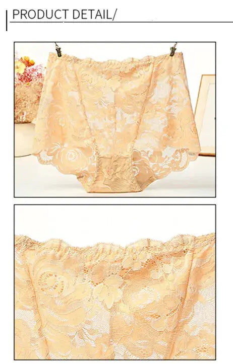Simples Market lace high-waist panties, peach nude, plus-size, cotton-crotch comfort