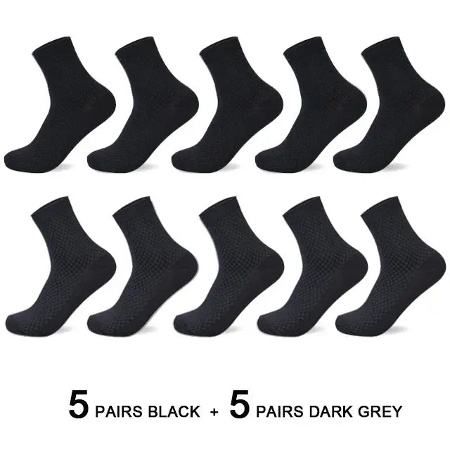 Men's bamboo fiber socks, 10 pairs (5 black, 5 dark gray), compression long dress socks for business casual