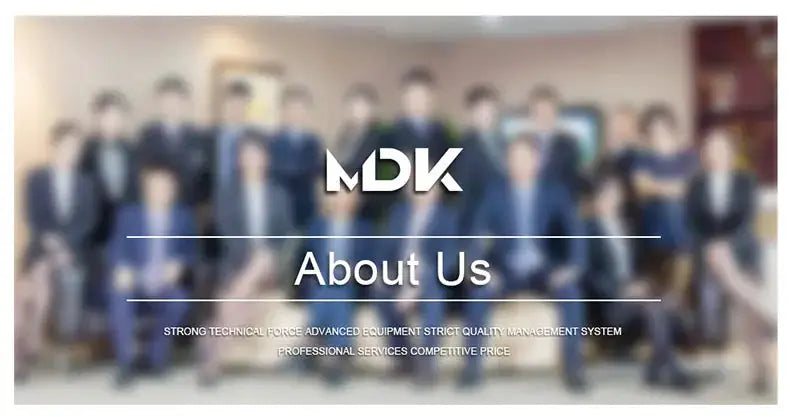 MDK About Us banner with a blurred group photo and logo