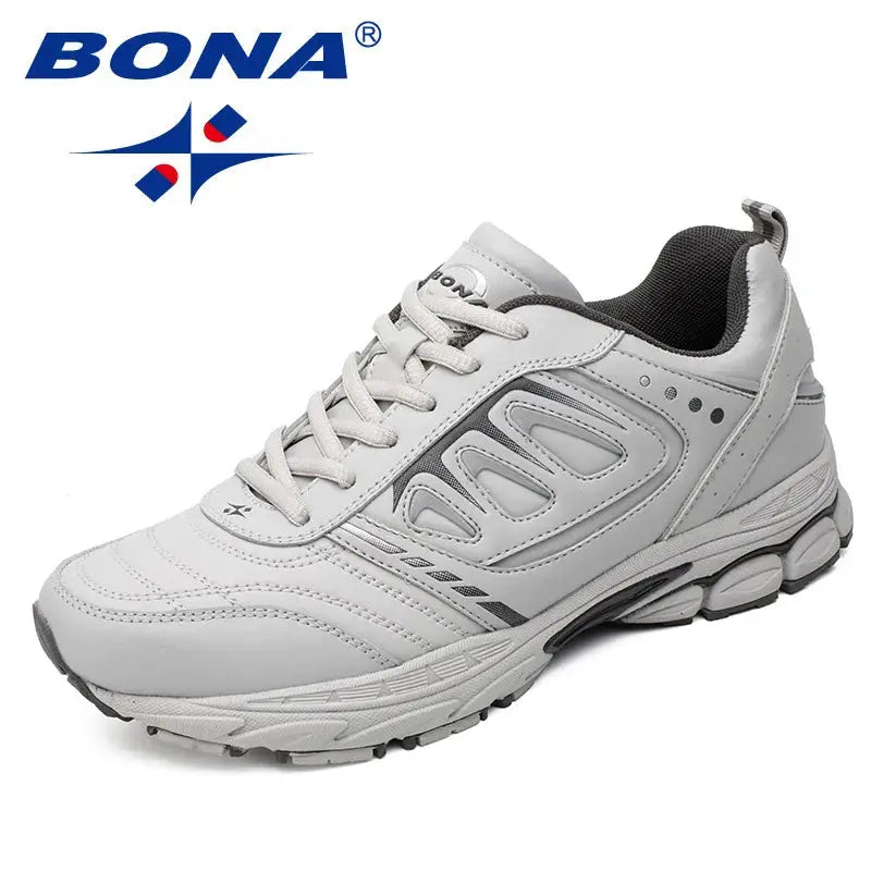 BONA men's running shoes, white/gray lace-up athletic sneakers