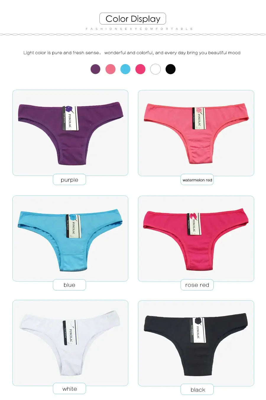Women's cotton bikini panties, assorted colors, 5-piece set