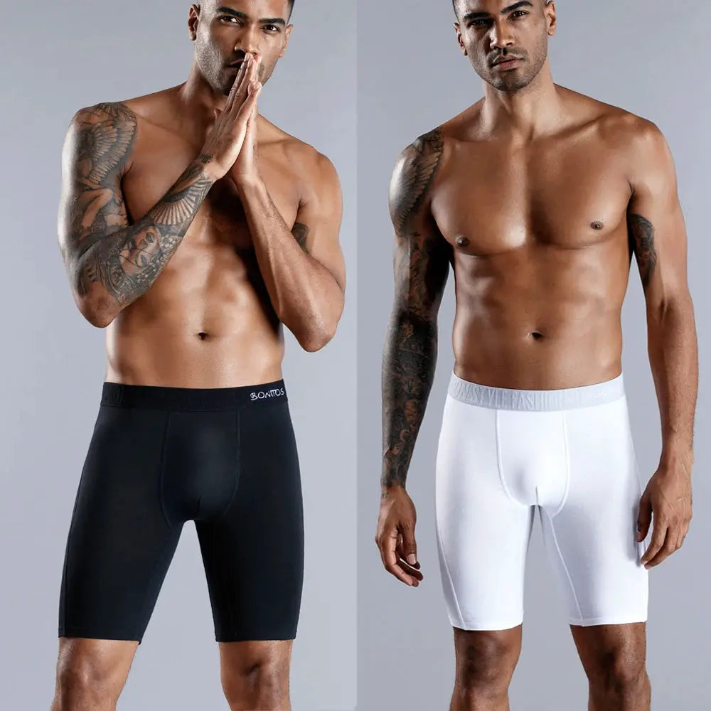 Men's long-leg cotton boxer shorts black and white 2-pack by Simples Market