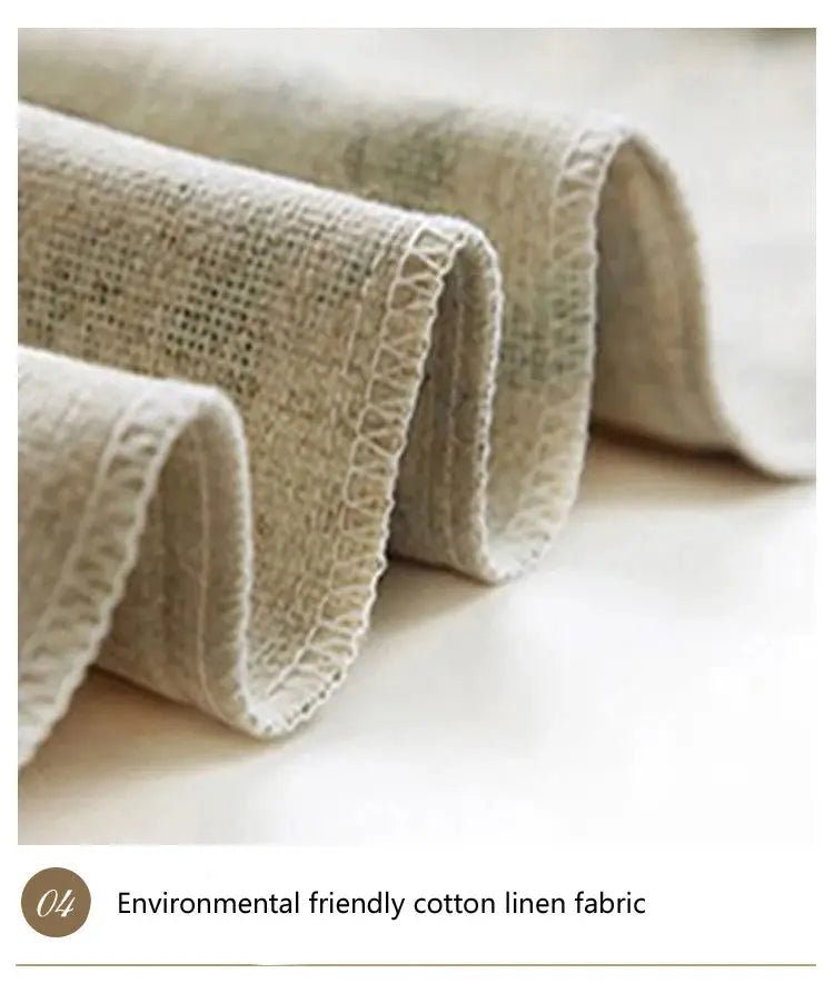 Sofa cushion cover in beige cotton-linen fabric with stitched edges; available in multiple sizes.