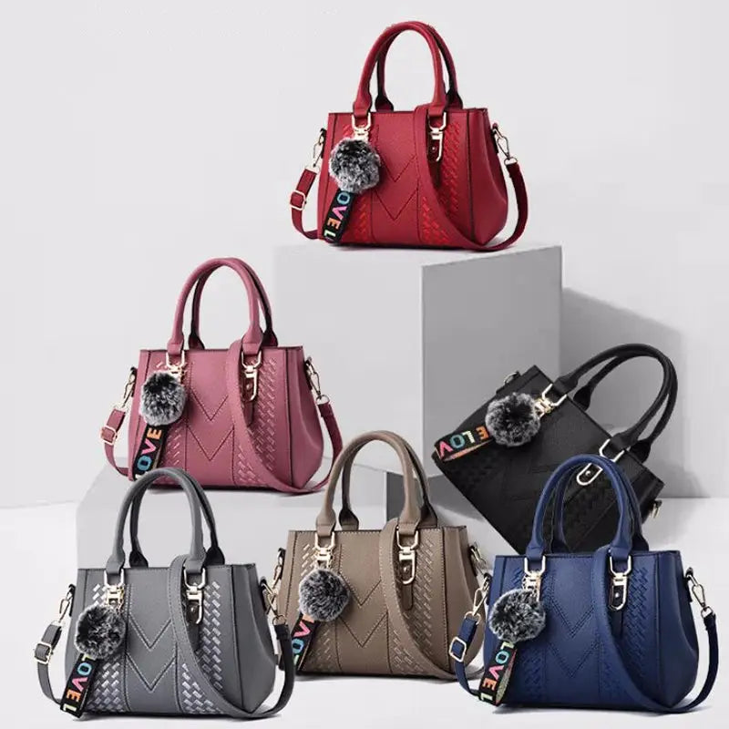 NovaLuxe PU Leather Messenger Bag For Women With Fur Ball Accent And Secure Zipper Closure