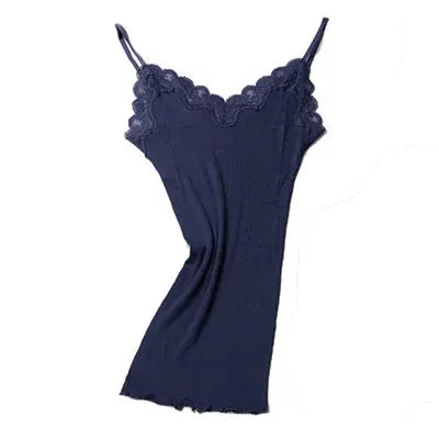 SuyaDream 70 Percent Silk Cotton Blend Lace Camisole With Spandex Knit For Soft Breathable Comfort