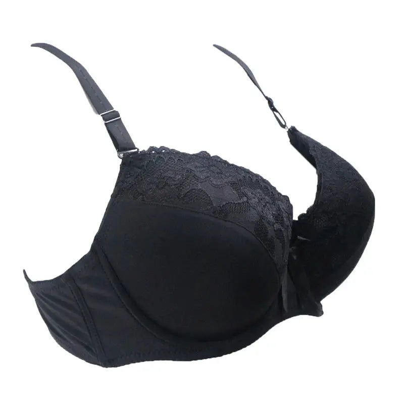 Women's black lace bra with molded cups and underwire