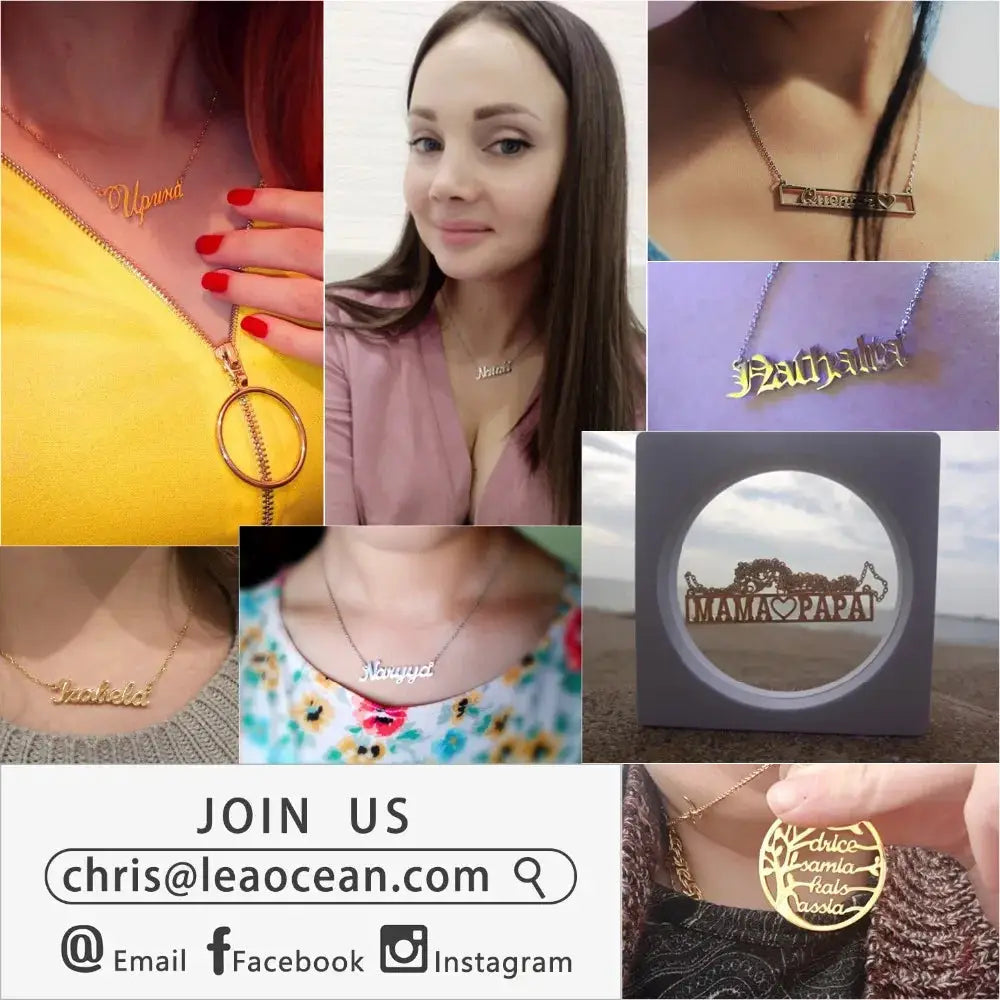 Simples Market collage of custom bamboo hoop earrings and name jewelry; gold-tone name pendants and bamboo-style pieces