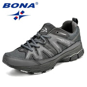 BONA men's running shoes in gray mesh with microfiber overlays