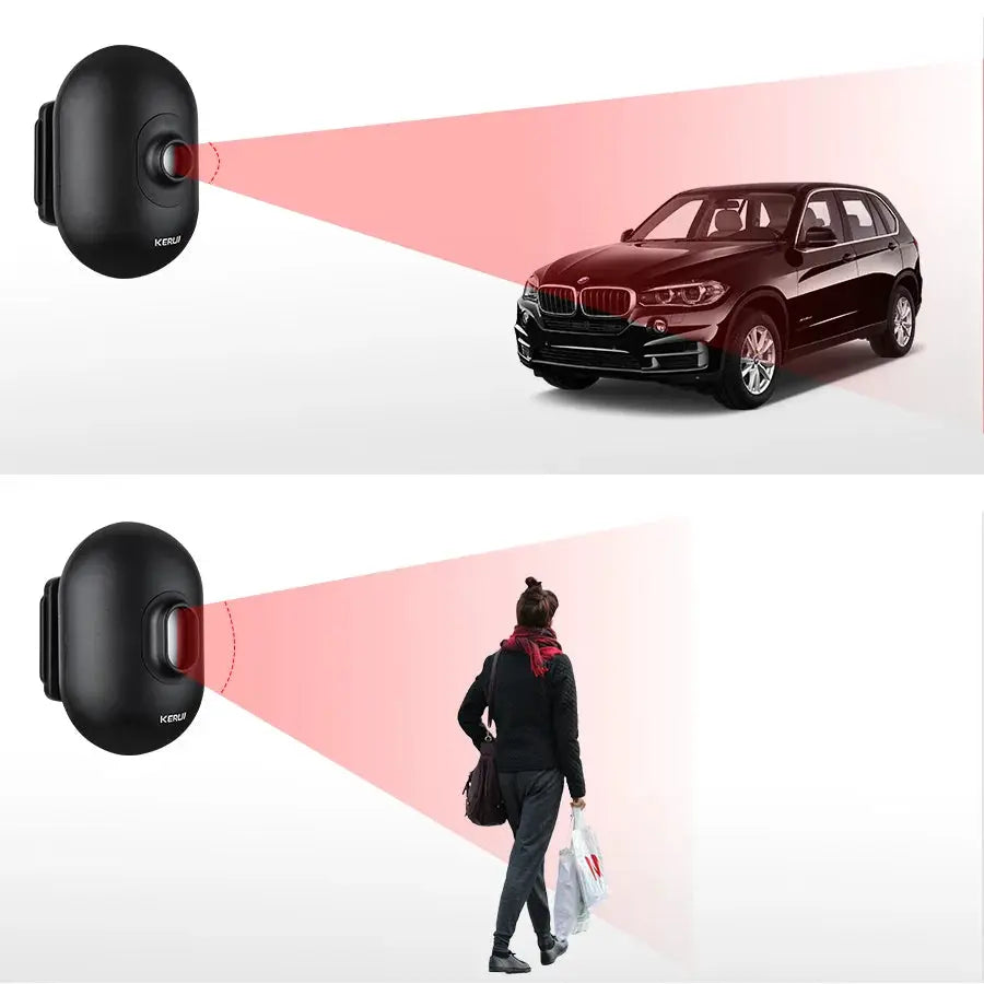KERUI DW9 driveway alarm motion sensor, black wireless outdoor PIR detector for garage security