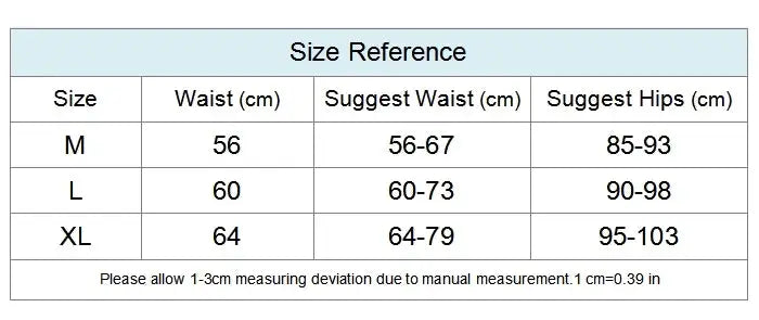 Women's cotton panties size reference chart showing M/L/XL waist and hip ranges.