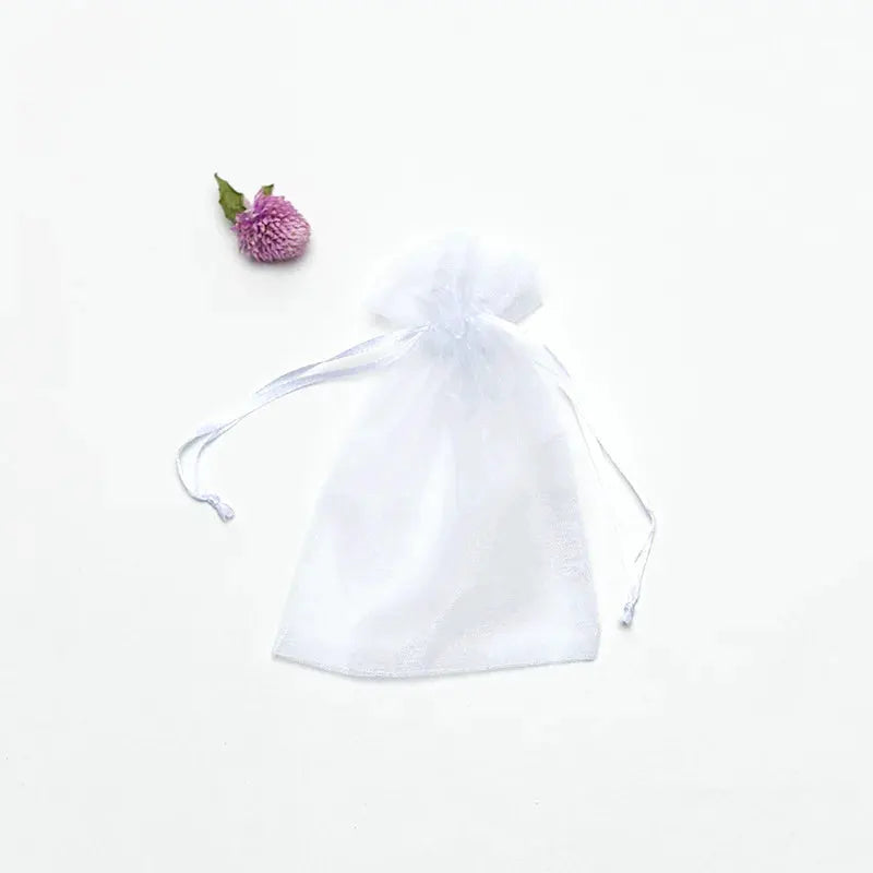 50 Pieces Drawstring Organza Gift Bags For Jewelry Packaging Wedding Party Four Sizes 7x9 Cm 9x12 Cm 10x15 Cm 13x18 Cm