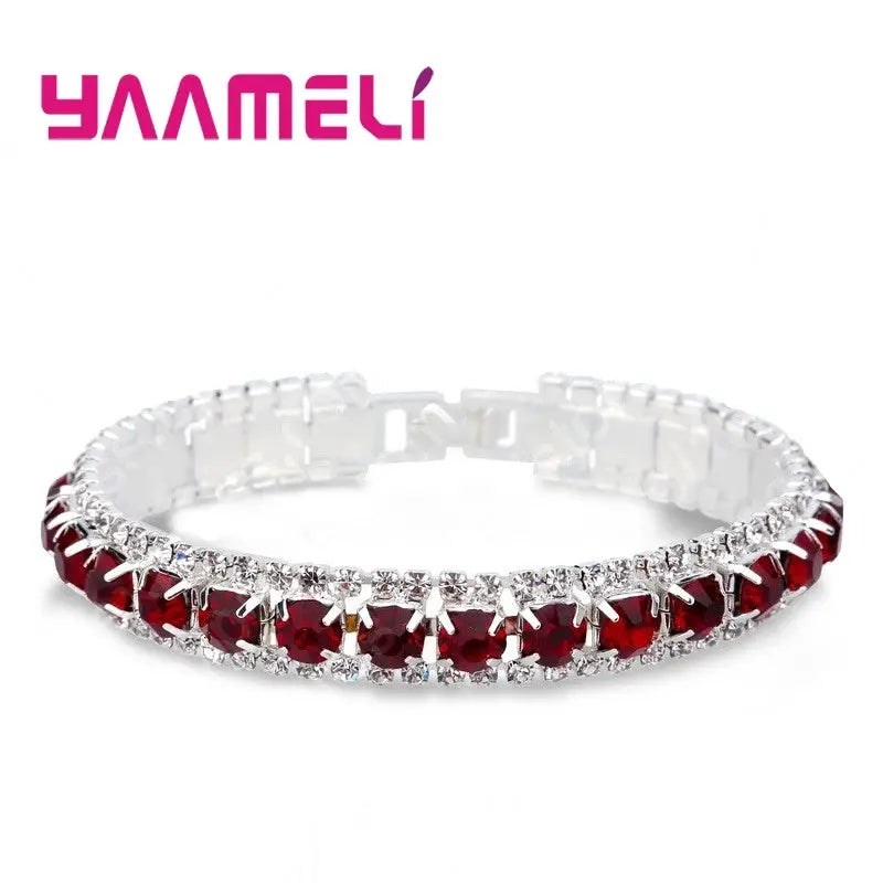 Sterling Silver 925 Bracelets For Women With AAA Zircon Austrian Crystal Link Chain Bangle In 14 Colors