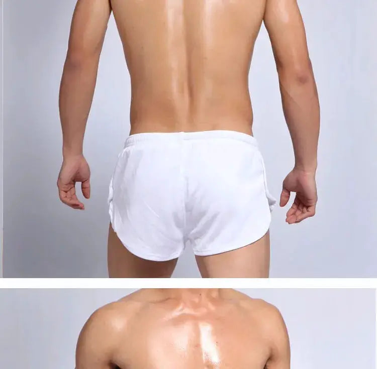 SEOBEAN men's white sports running shorts with inner liner
