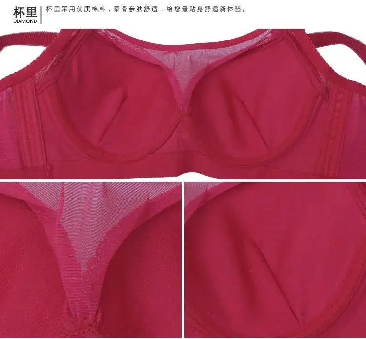 Simples Market red lace push-up bra for full busts; underwire cups with sheer mesh top, C3312.