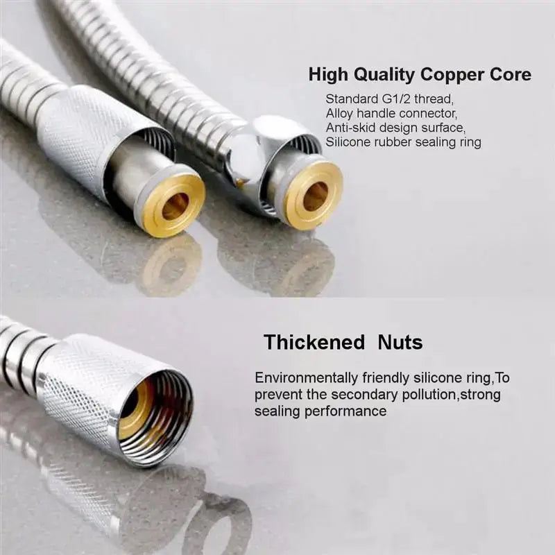 Simples Market MTSPACE flexible stainless steel shower hose with chrome finish and brass connectors, 1m/1.5m/2m