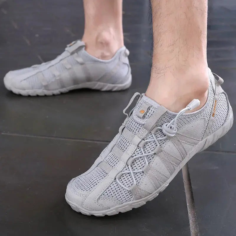BONA men's grey mesh running shoes, lace-up athletic sneakers for outdoor walking and jogging (pair)