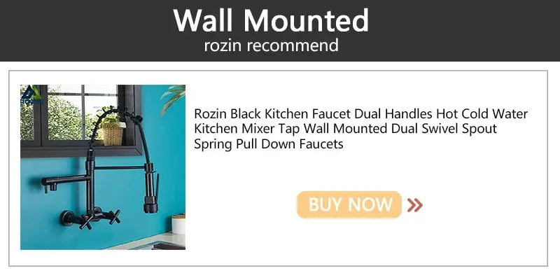 Rozin black and rose-gold pull-down kitchen faucet with dual spout and hot and cold water mixer