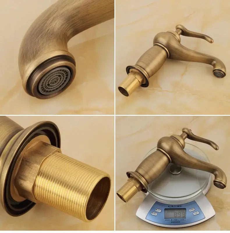 Antique bronze bathroom faucet; solid brass, single-handle basin sink mixer.