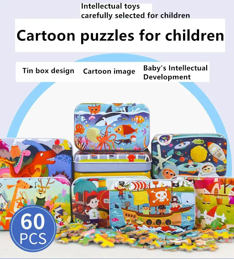 Wooden Puzzle Toys 60 Pieces For Children Cartoon Vehicles And Animals Educational Baby Learning Gift