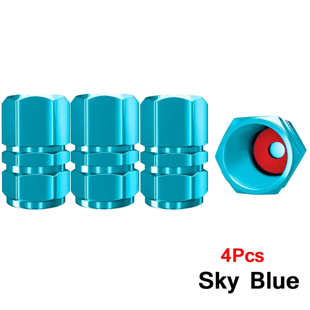 Tire valve caps, sky-blue aluminum alloy, 4pcs for cars, motorcycles, trucks