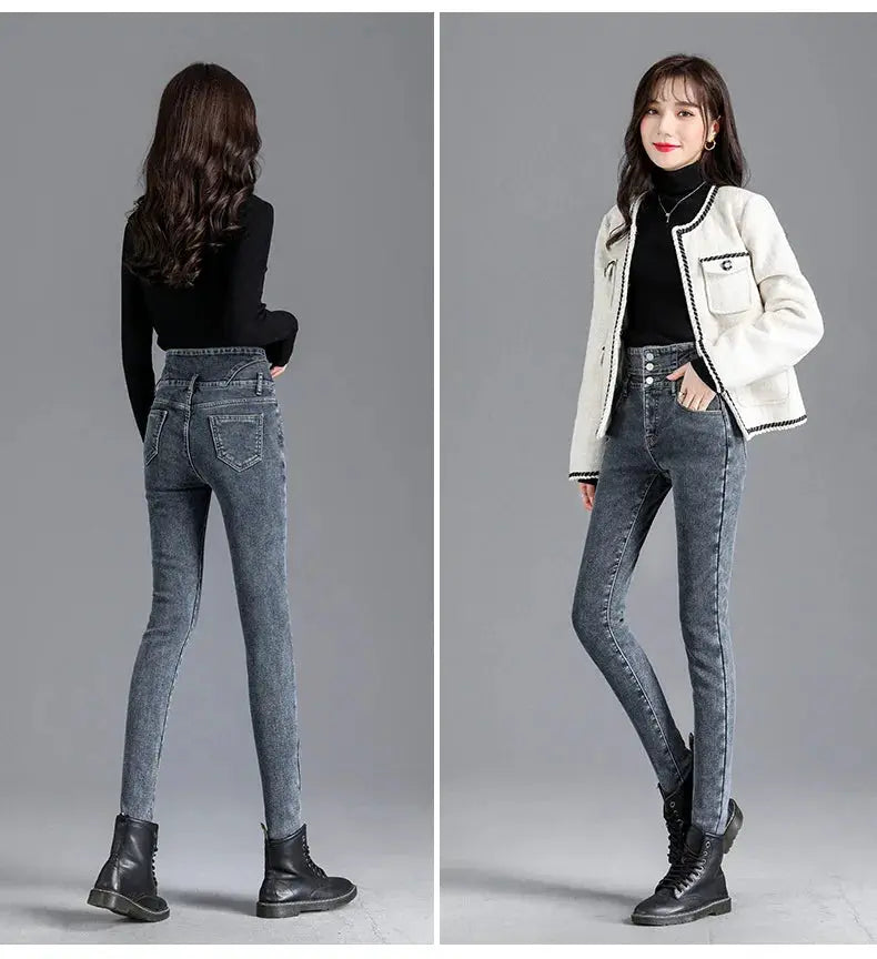 Thermal Winter Thick Fleece High Waist Stretch Skinny Jeans For Women