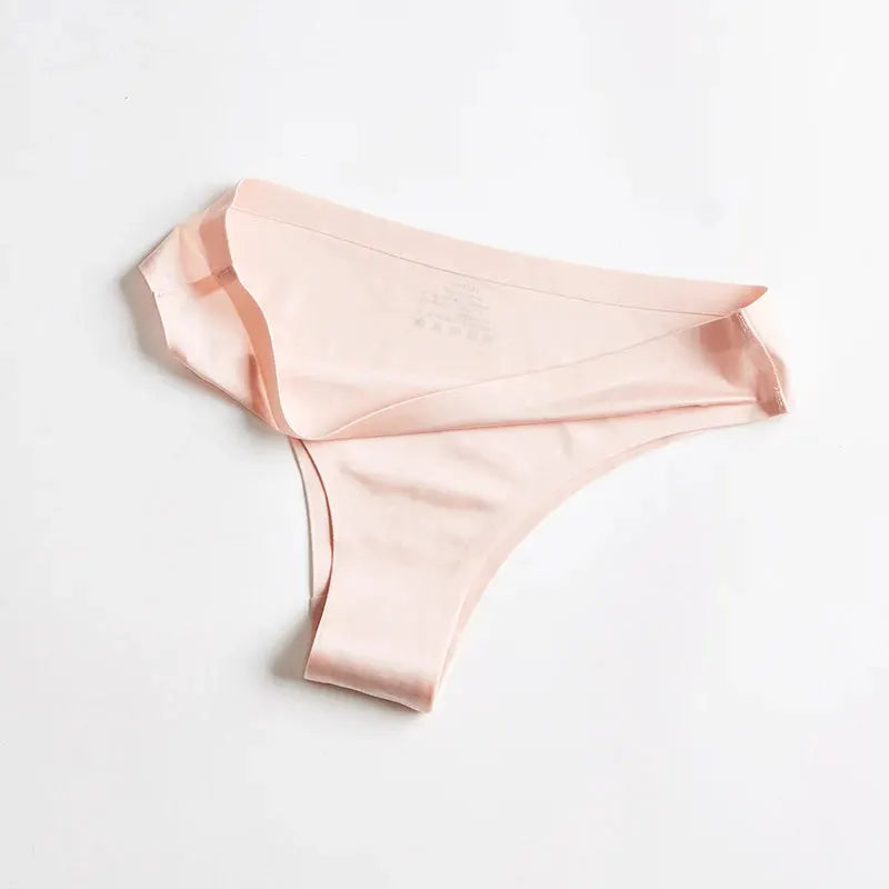 BANNIROU seamless thong underwear, pale pink ice silk, T-back, Simples Market