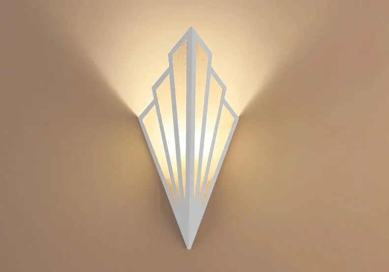 Nordic white iron wall lamp, diamond-shaped modern LED sconce with warm glow