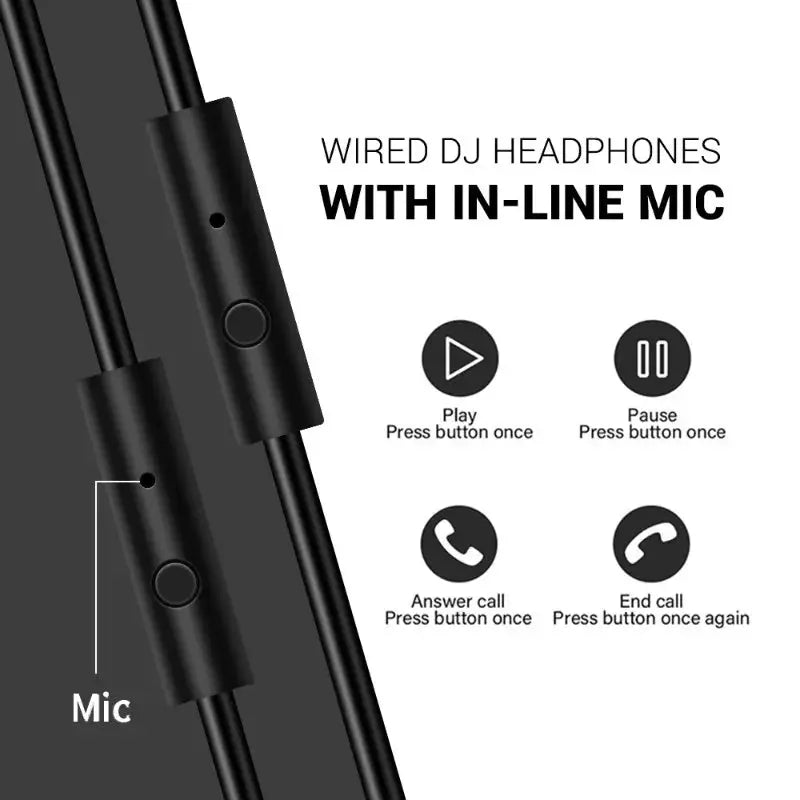 Oneodio wired DJ headphones with in-line mic, black over-ear headset for phone and PC