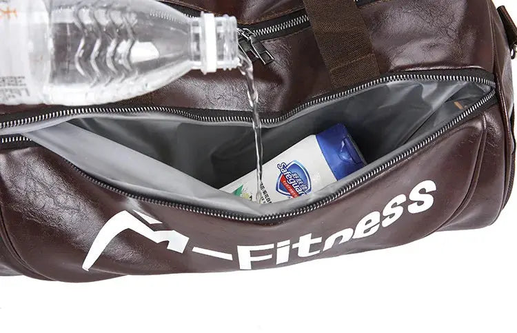 Sport gym bag brown leather with shoes storage pocket for fitness and travel
