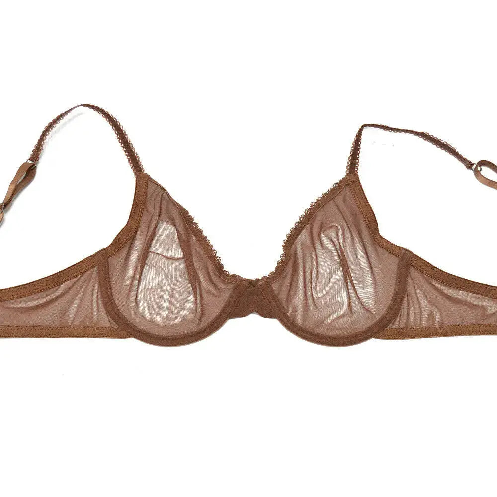 Bra brown lace mesh see-through unlined cups, Simples Market