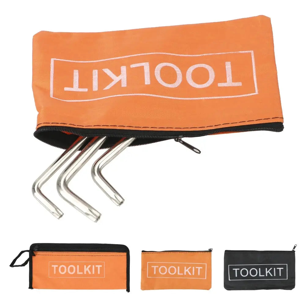 Orange canvas toolkit bag set with zipper, including a tool roll and three waterproof pouches
