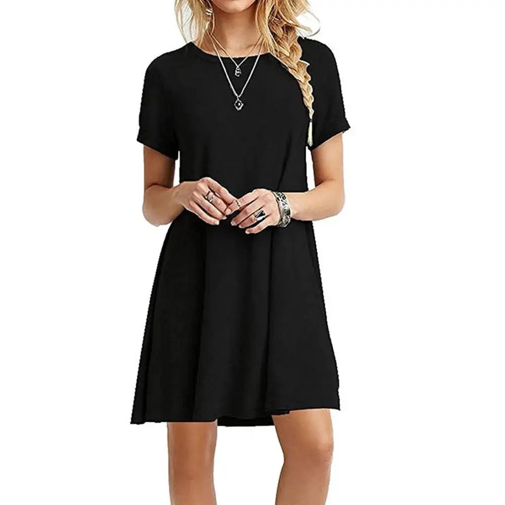 Instylis Women Casual Vintage O Neck Print Loose Mini Dress Sundress