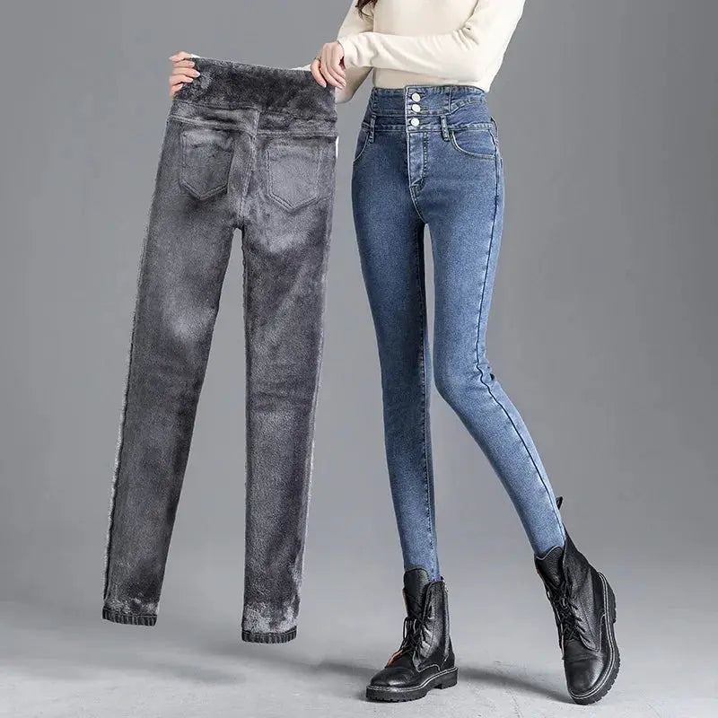 Thermal Winter Thick Fleece High Waist Stretch Skinny Jeans For Women
