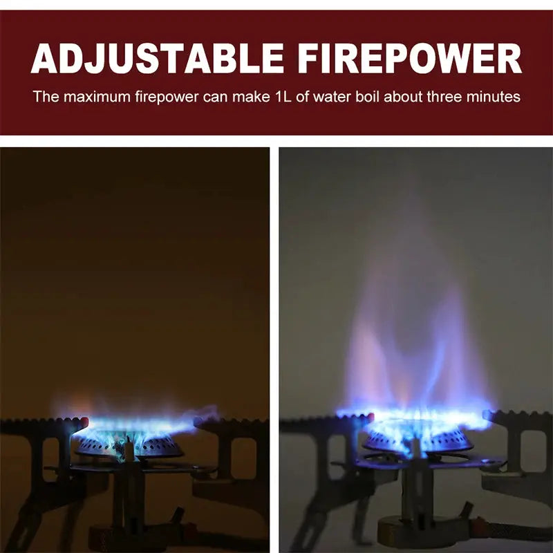 Widesea camping gas stove, portable outdoor burner with blue flame on compact metal frame