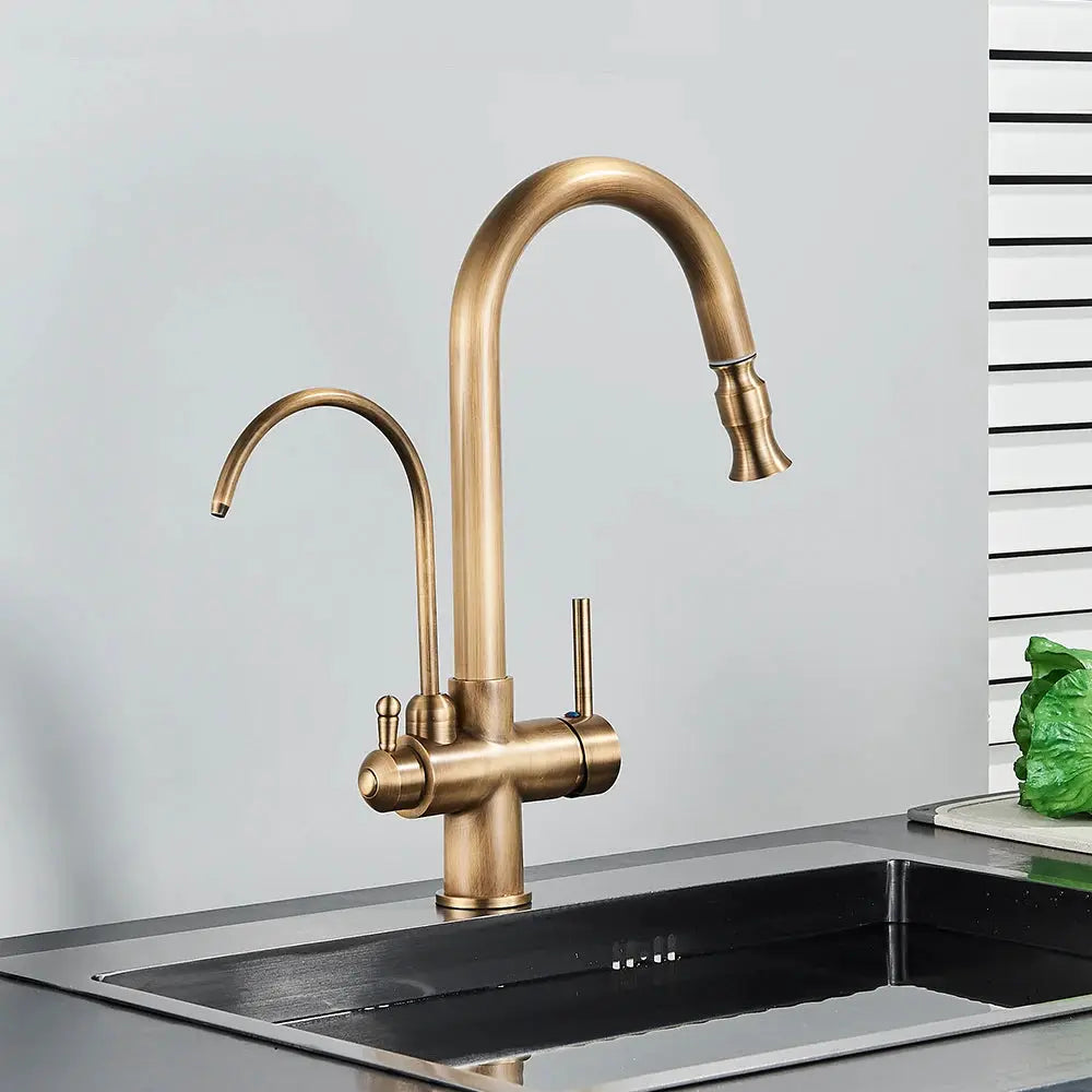 Rozin antique-brass kitchen faucet with pull-out nozzle by Simples Market
